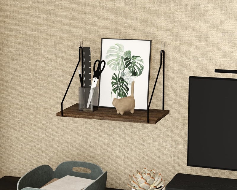 SoaShower Cubicle Shelf with Hooks – 11.8" Office Cubicle Accessories for Work, Floating Wall Shelf for Cubicle Decor, Hanging Organizer for Cubicle Wall Storage & Office Decorations&Brown - Image 4